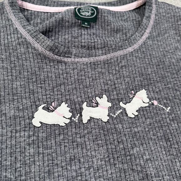 Laura Ashley Ribbed Puppy Tee Shirt Women's Medium Gray Cap Sleeve Y2k Scotties - Picture 3 of 8